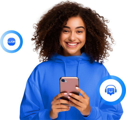 mulher feliz utilizando o ChatBot da WAE